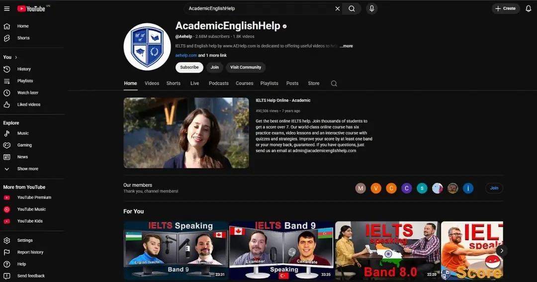 AcademicEnglishHelp – Kênh quốc tế giúp luyện toàn diện 4 kỹ năng