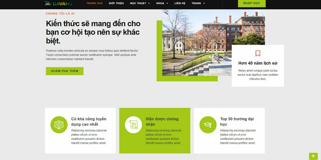 Landing page tập trung storytelling, đề cao lợi ích học viên.