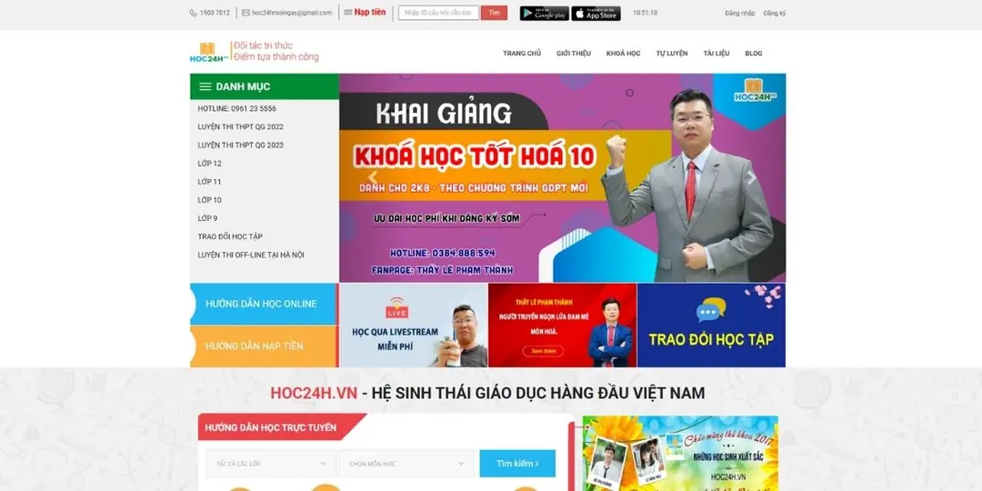 Học 24h – Nguồn video bài giảng và chuyên đề miễn phí