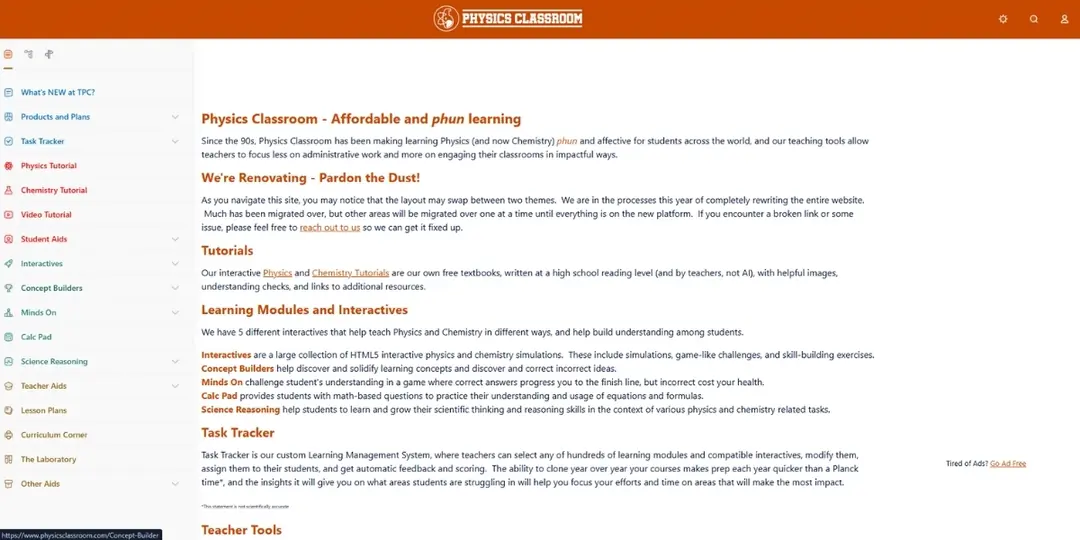 Physics Classroom – Website học Vật lý STEM trực quan