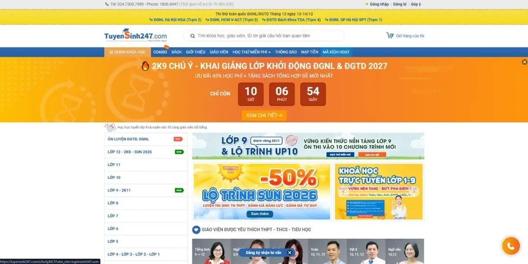 Tuyensinh247.com: Bài giảng Toán đầy đủ từ cơ bản đến nâng cao